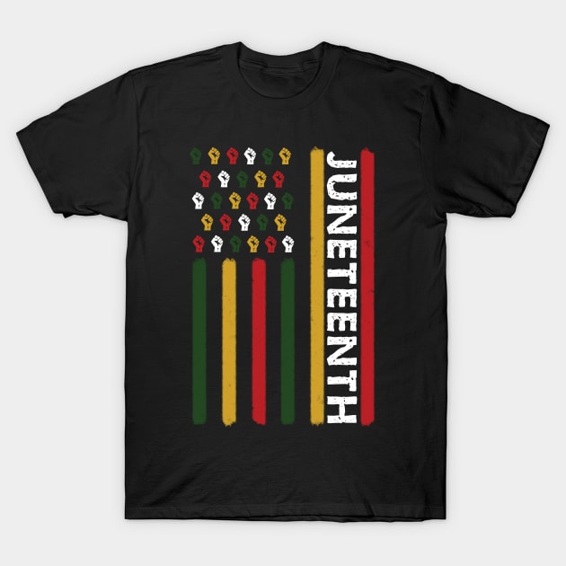 Juneteenth Flag Black Power Fists T-Shirt by blackartmattersshop